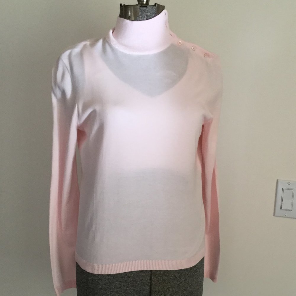 NWOT J Crew 100% Cotton Lightweight Side-neck Buttoned Blush Turtleneck